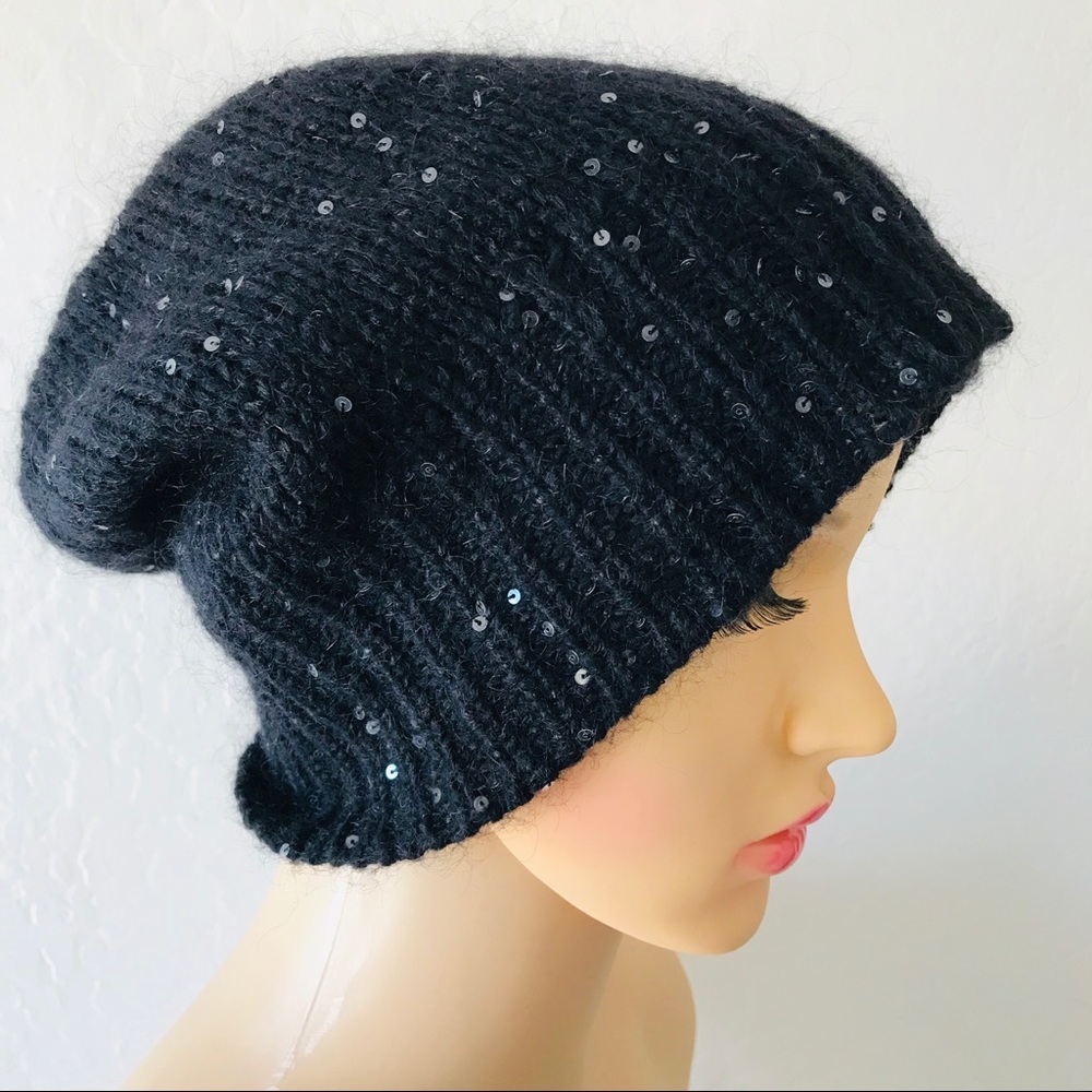 Tory Burch black wool & sequin skull hat in EUC